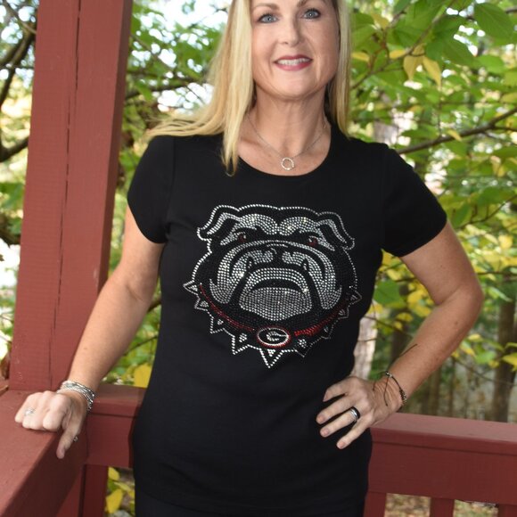 Georgia Bulldogs RN black short sleeve rhinestone bling XS, S, M, L,XL,XXL,1… - Picture 3 of 7